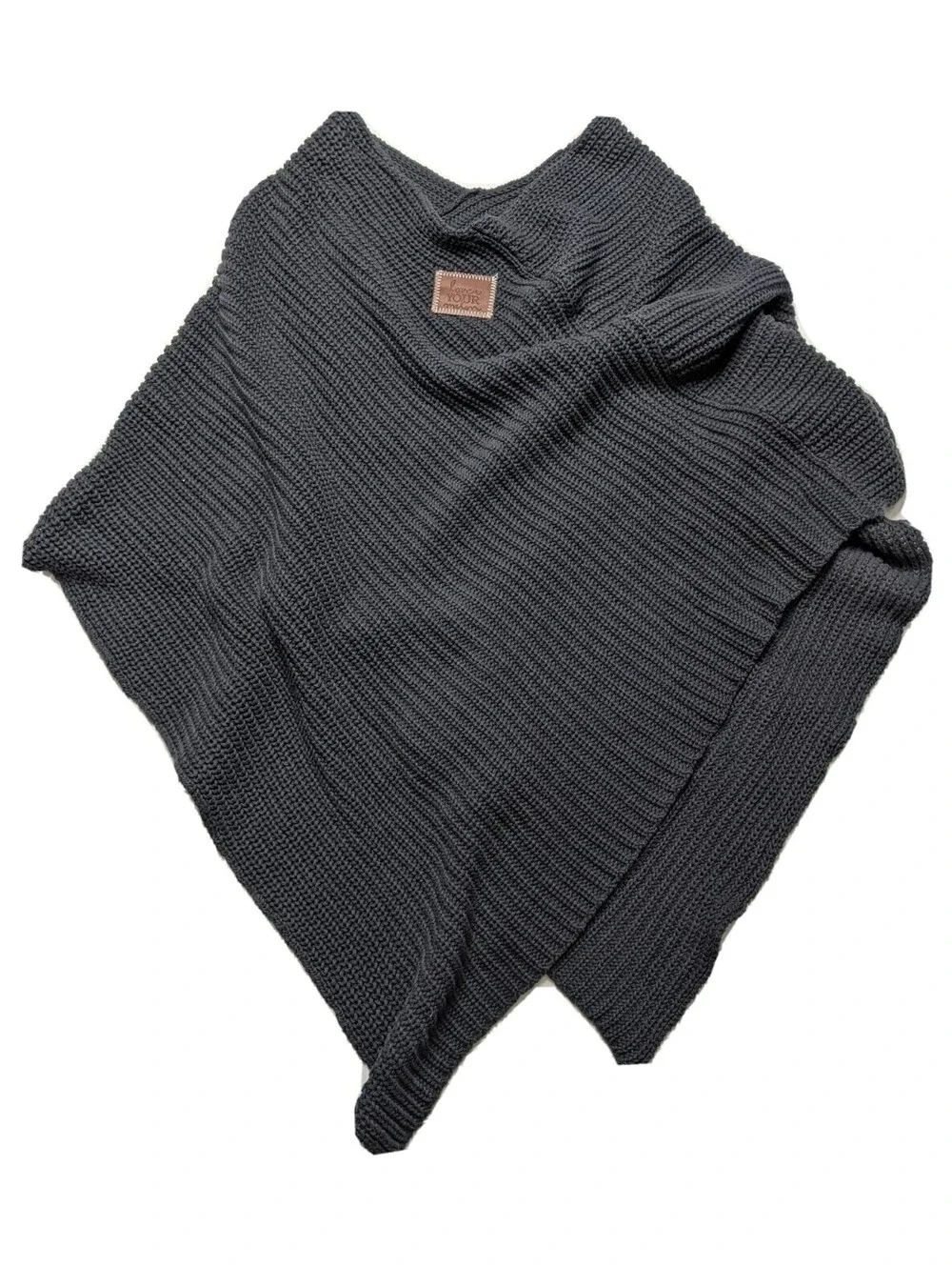 Love Your Melon Poncho Shawl Knit Sweater Women Large Cotton Charcoal Gray Scarf